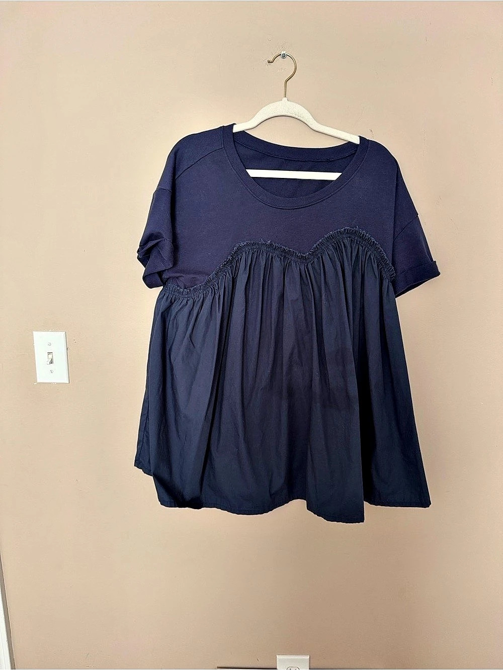 Cicy Bell Peplum Navy Babydoll Top